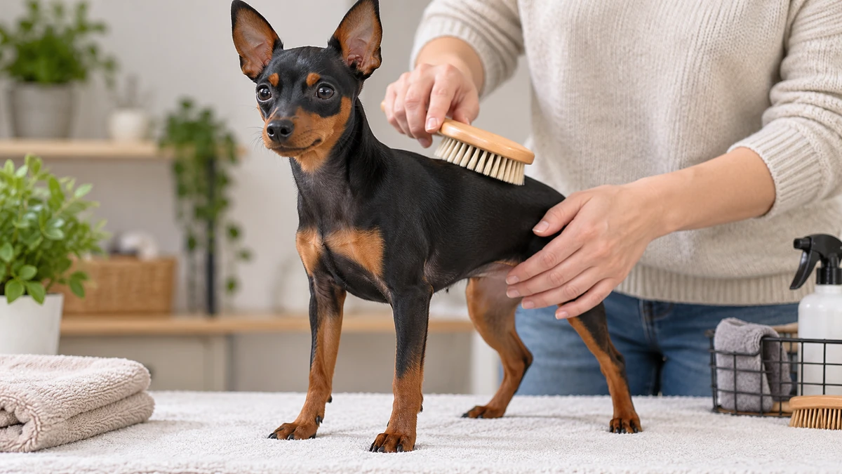 Pincher yavru köpek — tüy bakımı ve fırçalama
